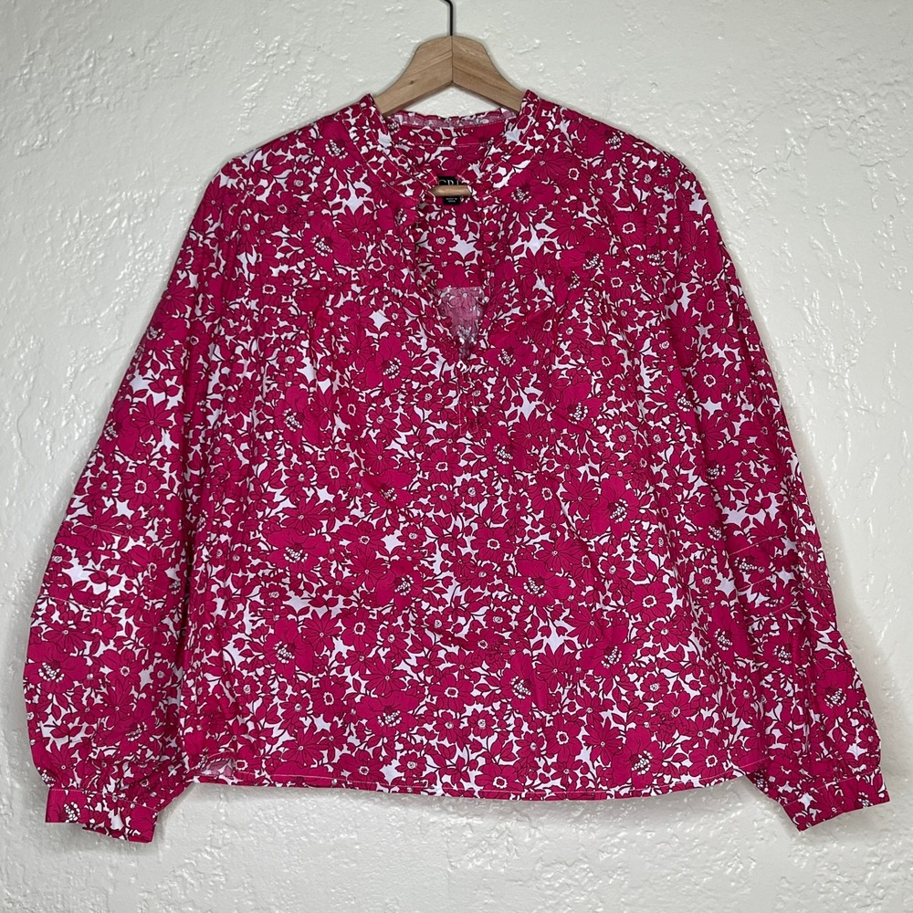 J.Crew Ruffleneck Popover Blouse Blushing Meadow Pink Floral BR065 XS - Picture 2 of 7